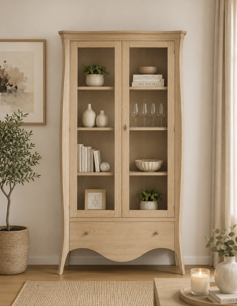 VITRINA MOD. BERNINI 2 PUERTAS CRISTAL Y 1 CAJÓN