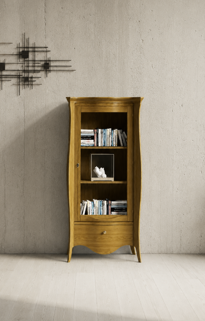 VITRINA MOD. BERNINI 1 PUERTA CRISTAL Y 1 CAJÓN